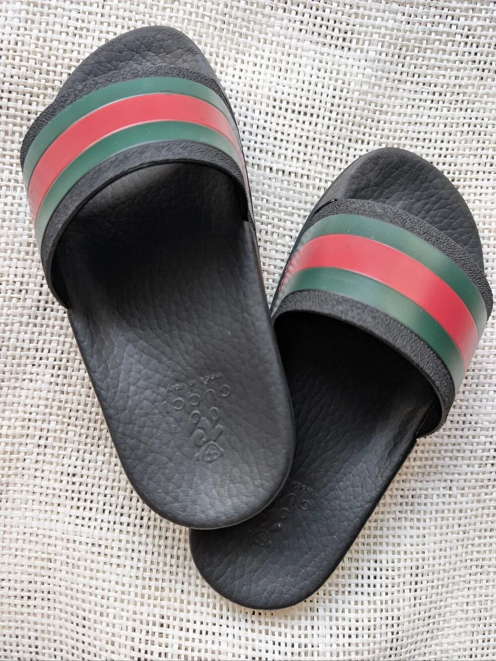 Gucci Black Red Green Stripe Slides Sandals Kids Sz27